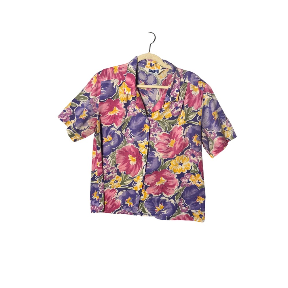 VTG Cape Cod Sportswear Floral Button Down Shirt XL Padded Shoulder intage Retro